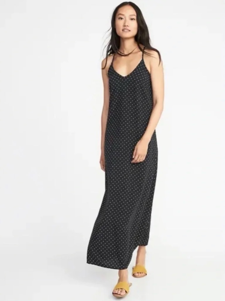 Polka Dot Print V-Neck Cami Maxi Dress